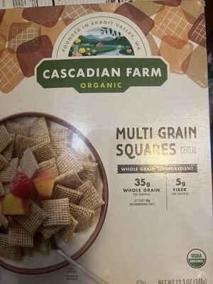 Cascadian Farm Organic Multi Grain Squares Breakfast Cereal package