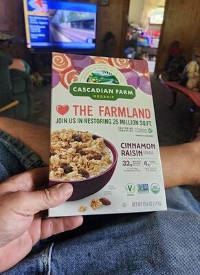 Cascadian Farm Organic Cinnamon Raisin Granola Cereal package