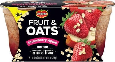 Del Monte Strawberry Apple Real Fruit & 100% Whole Grain Oats packaging