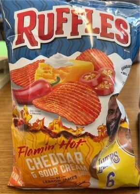 Ruffles Flamin' Hot Cheddar & Sour Cream Flavored Potato Chips packaging