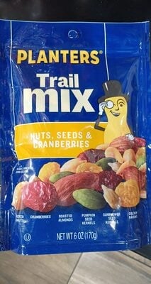 Planters Nuts, Seeds & Cranberries Roasted Peanuts, Sunflower Seed Kernels, Golden Raisins, Cranberries, Roasted Almonds, Pumpkin Seed Kernels Trail Mix package