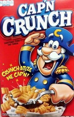 Cap'n Crunch Sweetened Corn & Oat Cereal Paper Box packaging