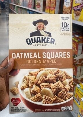 Quaker Golden Maple Flavor Oatmeal Squares Crunchy Oat Cereal packaging