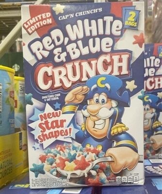 Cap'n Crunch's Red, White & Blue Crunch Sweetened Corn & Oat Cereal package