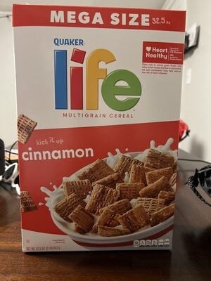 Quaker Cinnamon Multigrain Cereal packaging