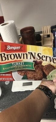 Banquet Brown 'n Serve Turkey Sausage Patties, Frozen Breakfast package