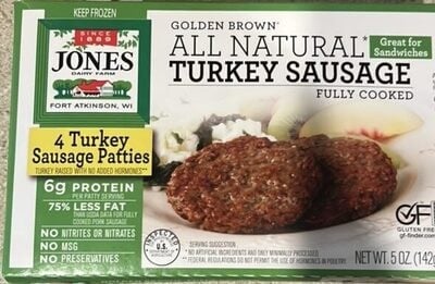 Jones Dairy Farm Golden Brown All Natural Turkey Sausage Breakfast Sandwich Patties, 4 Patties/Pkg package