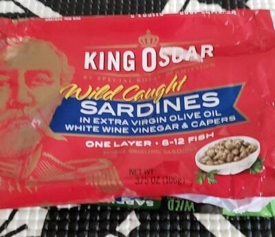 King Oscar Extra Virgin Olive Oil White Wine Vinegar & Capers Sardines package