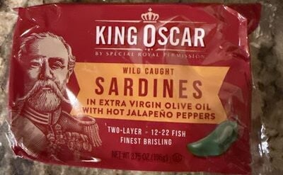 King Oscar Wild Caught In Extra Virgin Olive Oil With Hot Jalapeo Peppers Sardines package