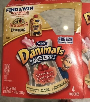 Danimals Dannon Lowfat Yogurt Pouches Strawberry Explosion package