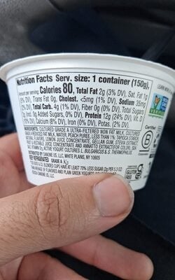 Two Good Peach Low Fat Lower Sugar Gluten Free Greek Yogurt packaging