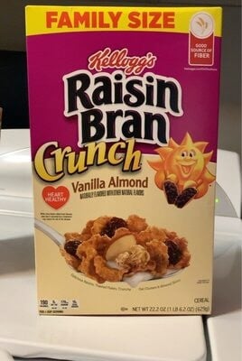 Raisin Bran Crunch Vanilla Almond Flavored Cereal packaging