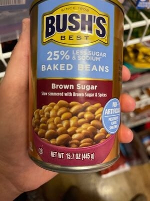 Bush's Best Brown Sugar Reduced Sodium & Sugar Baked Beans packaging
