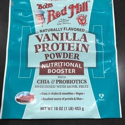 Bob's Red Mill Vanilla Protein Powder Nutritional Booster With Chia & Probiotics Sweetened With Monk Fruit packaging