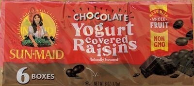 Sun-Maid Chocolate Yogurt Covered Raisins 6-Pack/1oz Cartons packaging