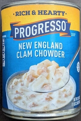 Progresso Rich & Hearty New England Clam Chowder Gluten-Free Canned Soup packaging