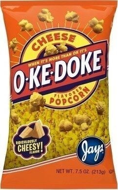 Okedoke Popcorn, Cheese Popcorn packaging