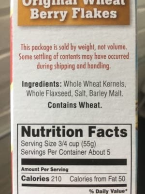 Uncle Sam Original Wheat Berry Flakes package