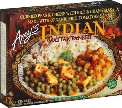 Amy's Indian Mattar Paneer Curried Peas & Cheese With Chana Masala package