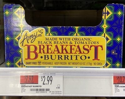 Amy's Breakfast Black Beans & Tomatoes Burrito package