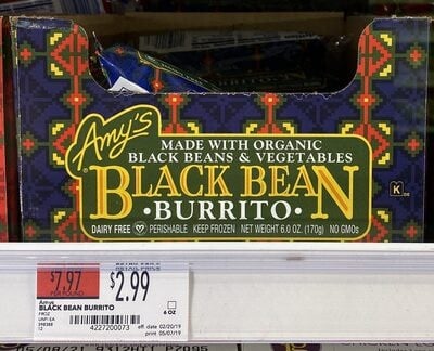 Amy's Black Bean Burrito package