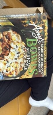 Amy's Mexican Caseerole Bowls Topped With Enchilada Sauce And Cheese Made With Organic Corn And Beans, Mexican Casserole packaging