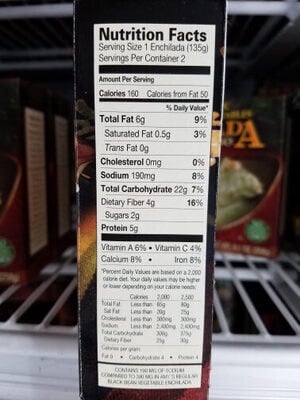 Amy's Enchilada Black Bean Vegetable Made With Organic Tortillas, Black Beans And Vegetables packaging