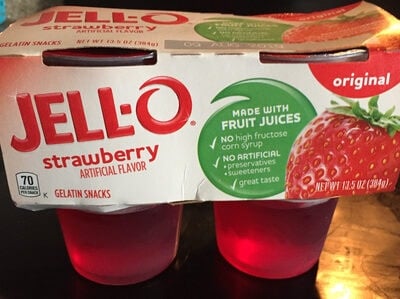 Jell-O Original Strawberry Ready-To- Eat Jello Cups Gelatin Snack package
