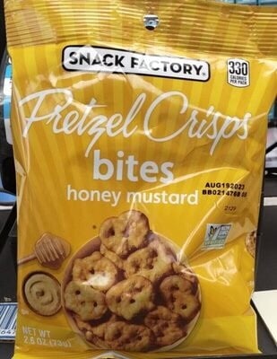 Snack Factory Pretzel Crisps Bites, Honey Mustard Pretzels Snack Bag package