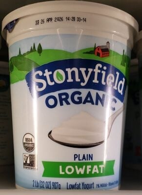 Stonyfield Organic Lowfat Yogurt Plain packaging