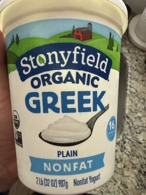 Stonyfield Organic Greek Nonfat Yogurt Plain package