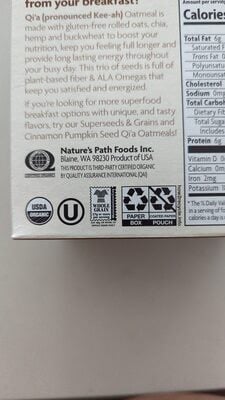 Nature's Path Organic Superfood Gluten-Free Oatmeal package