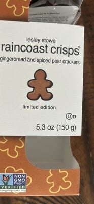 Lesley Stowe Raincoast Crisps Gingerbread And Spiced Pear Crackers packaging