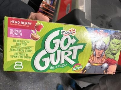 Go-Gurt Spiderman Gluten Free Berry And Fruit Punch Yogurt Tubes package