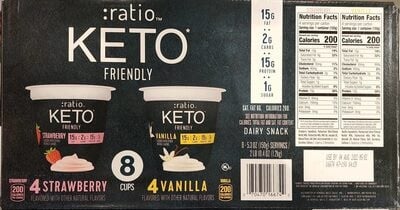 Ratio Keto Friendly Strawberry And Vanilla Dairy Snack package