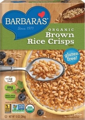 Barbara's Brown Rice Crisps Cereal packaging
