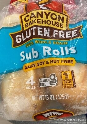 Canyon Bakehouse 100% Whole Grain Gluten Free Sub Rolls packaging