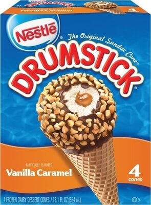 Drumstick Vanilla Caramel Frozen Dairy Dessert Cones package