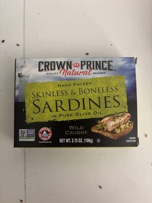 Crown Prince Skinless & Boneless Sardines In Pure Olive Oil package