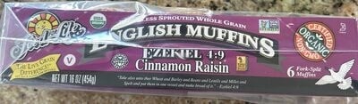Food For Life Cinnamon Raisin Flourless Sprouted Whole Grain English Muffins package