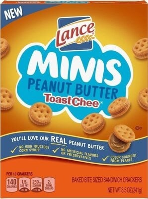 Lance Minis Peanut Butter Baked Bite Sized Sandwich Crackers package