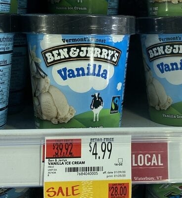 Ben & Jerry's Vanilla Ice Cream packaging