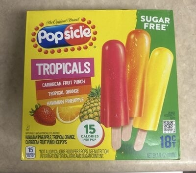Popsicle Tropicals Ice Pops, Hawaiian Pineapple; Tropical Orange; Caribbean Fruit Punch package
