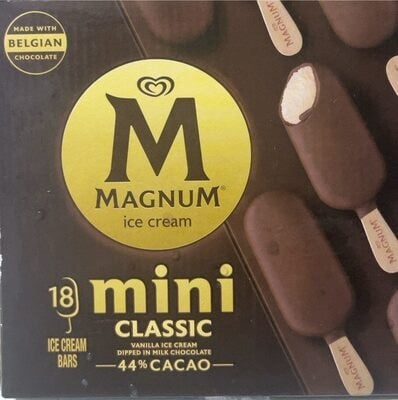 Magnum Classic Vanilla Ice Cream Dipped In Milk Chocolate Mini Ice Cream Bars packaging