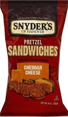 Snyders Of Hanover Cheddar Cheese Filled Pretzel Sandwiches packaging