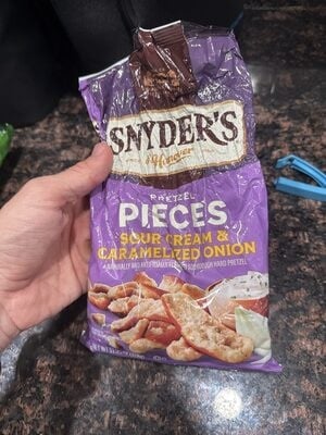 Snyders Of Hanover Sour Cream & Caramelized Onion Pretzels packaging