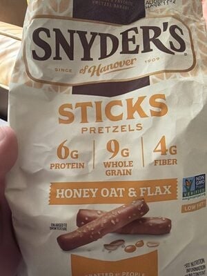 Snyders Of Hanover Honey Oat & Flax Pretzel Sticks package