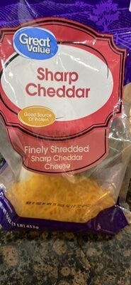 Great Value Sharp Cheddar Finely Shredded Cheese packaging