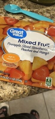 Great Value Pineapple, Sliced Strawberries, Peaches And Mango Mixed Fruit package