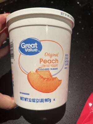 Great Value Peach Original Lowfat Yogurt package